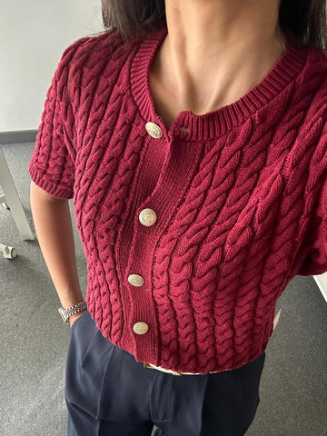 Cable Knit Short-Sleeved Casual Cardigan