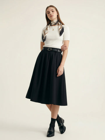 Included Belt Pleated Skirt