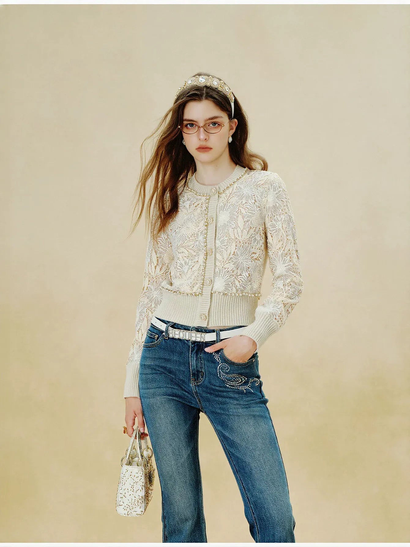 Elegant Floral Lace Knit Cardigan