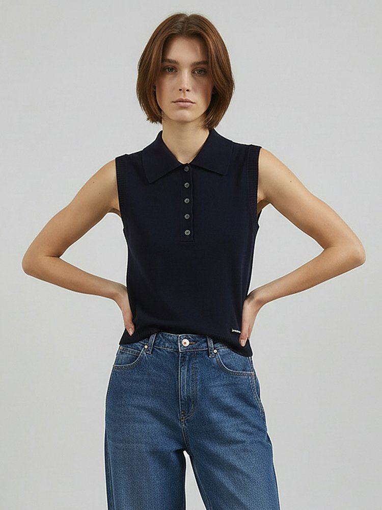 Lapel Collar Wool Knit Vest