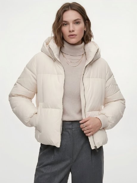 Cozy Hooded Cream Puffer Jacket