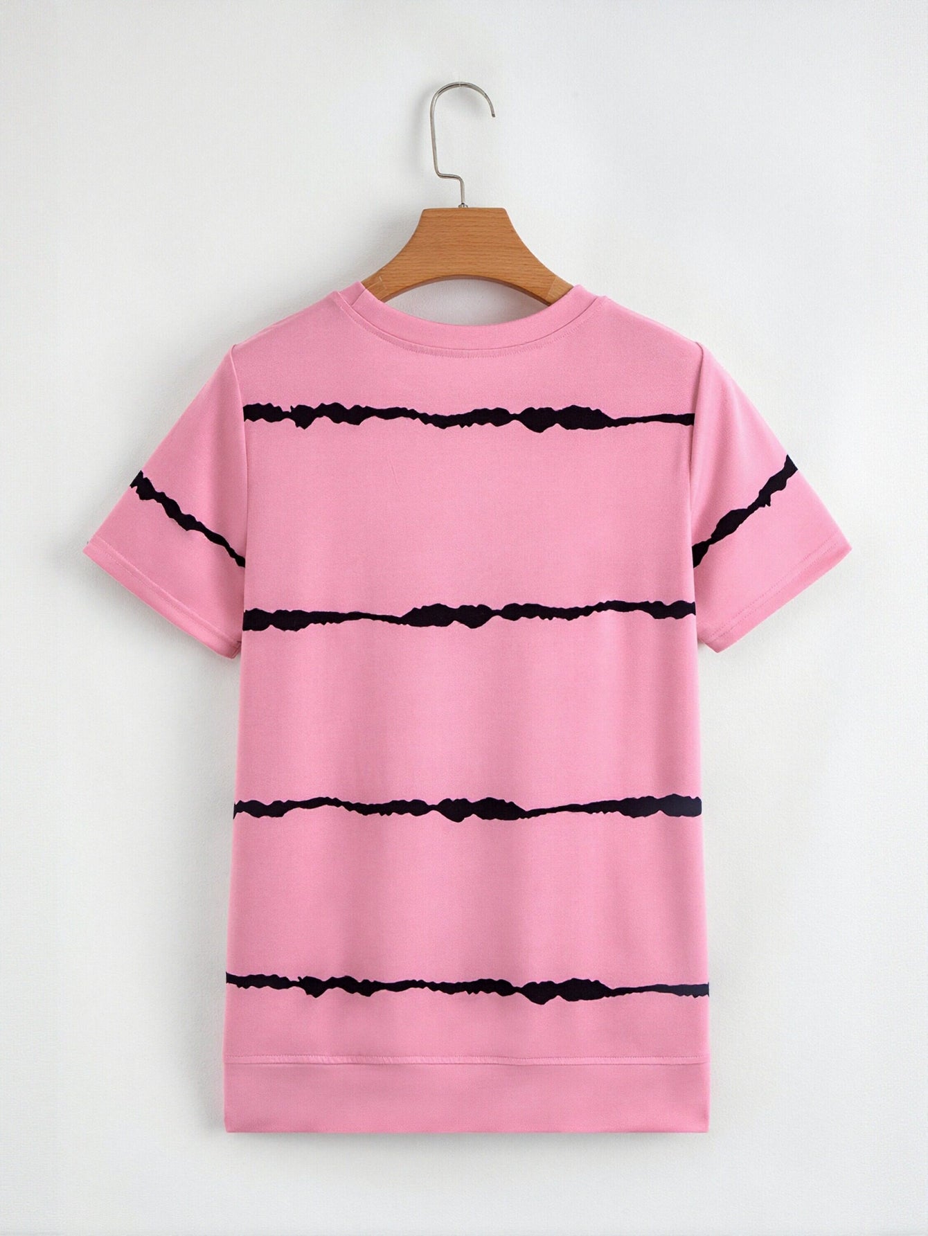Casual Striped Crewneck Pink T-Shirt