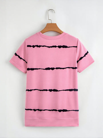 Casual Striped Crewneck Pink T-Shirt