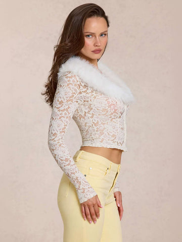 Faux Fur Trim Lace Jacket