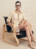 Metallic Foil Print Button Down Shirt