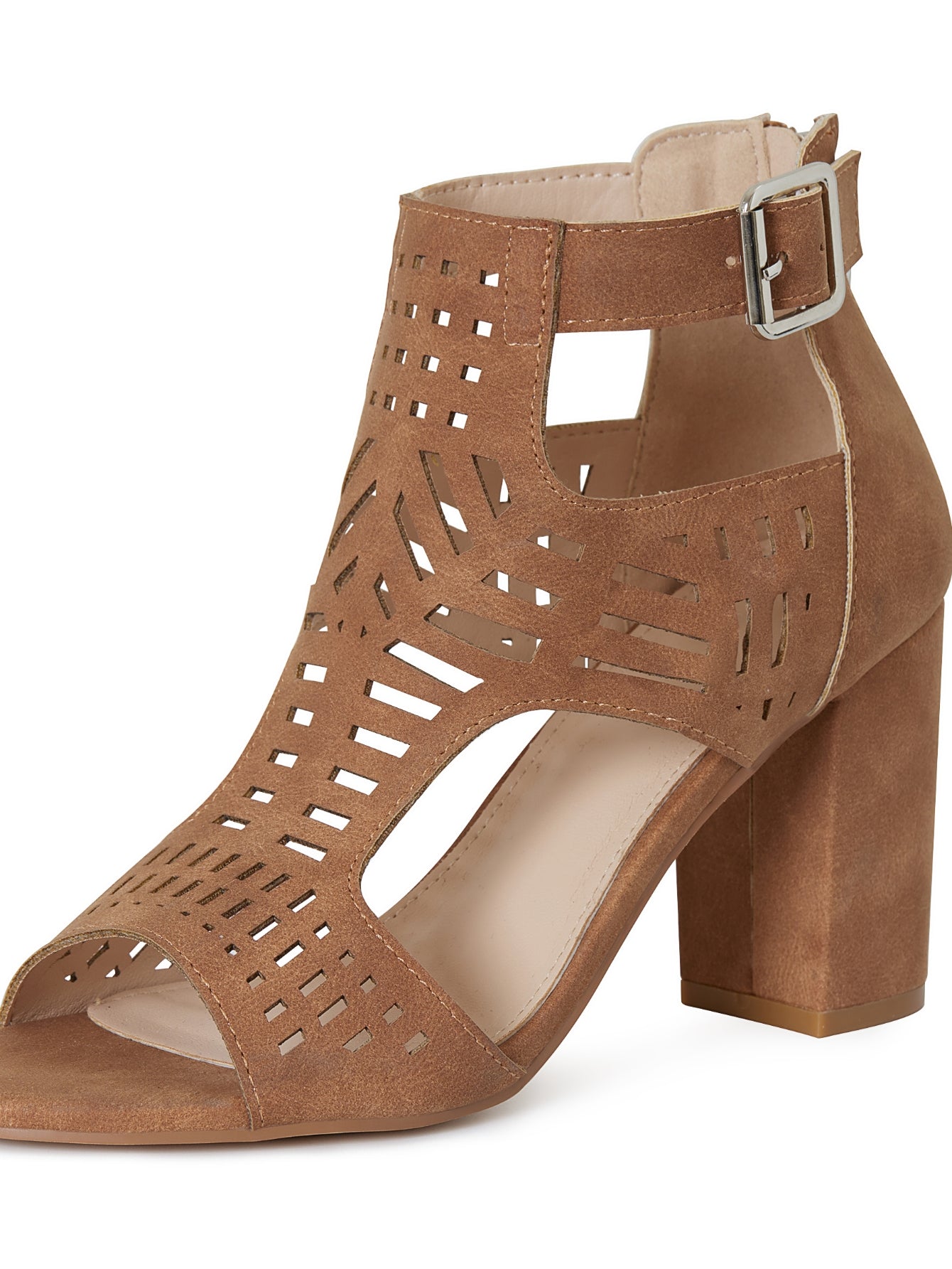Cut-out Design Ankle Strap Sleek Sandals-Brown