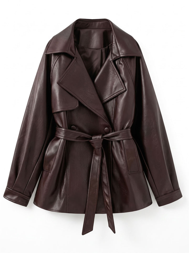 Oversized Belted Faux Leather Jacket