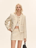 Elegant Metallic Tweed Cropped Jacket