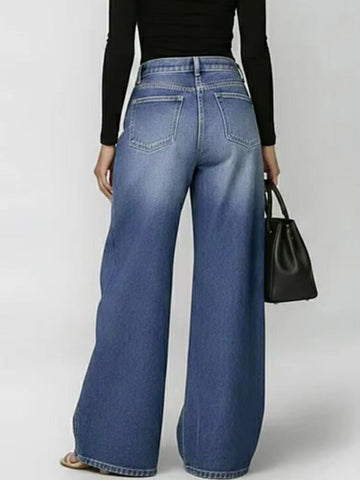 Eyelet Detail Wide Leg Jeans