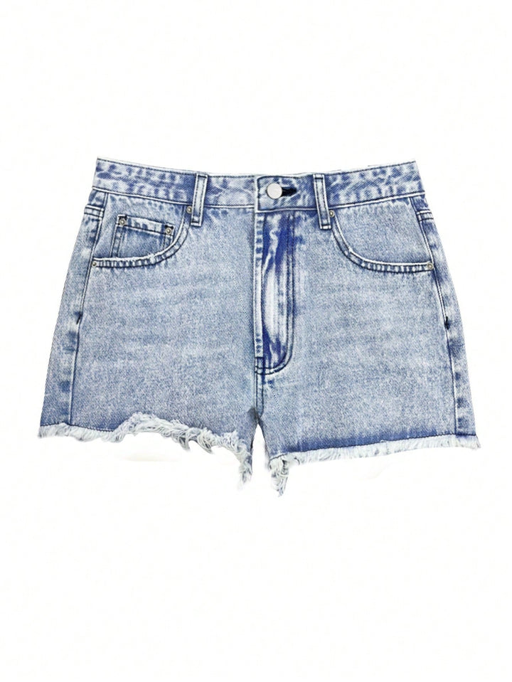 High Rise Acid Wash Denim Shorts