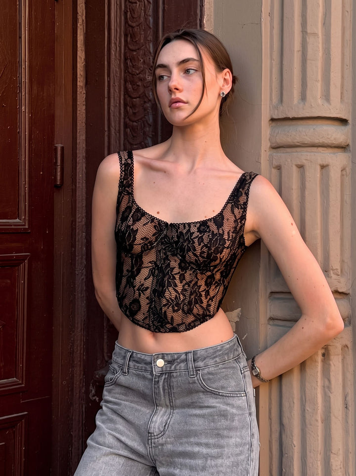 Floral Lace Corset Tank Top