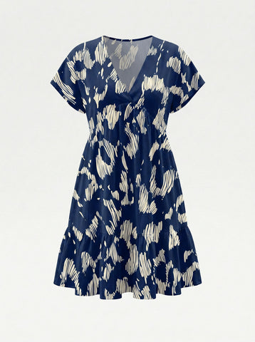 Floral Print V Neck Tiered Babydoll Mini Dress