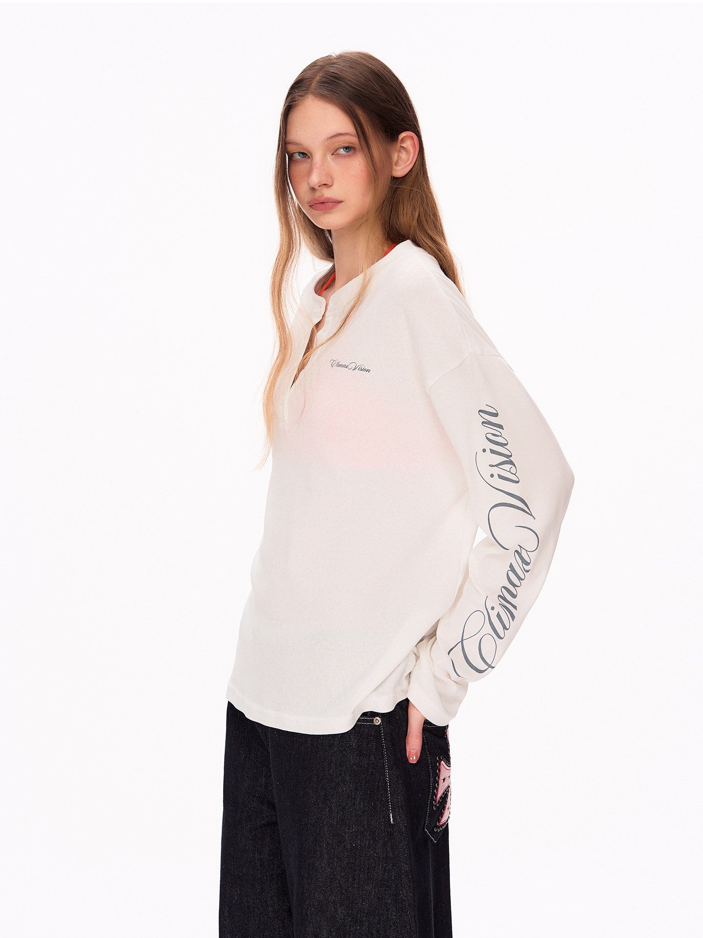 Oversized Thermal Henley Long Sleeve T Shirt