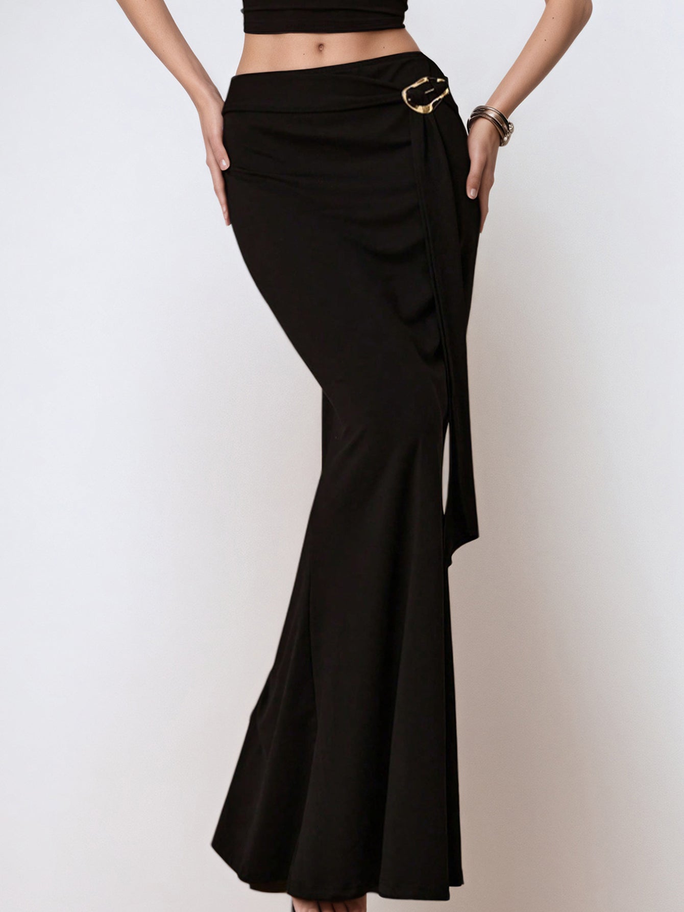 High Waisted Side Ring Maxi Skirt
