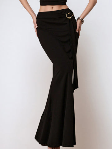 High Waisted Side Ring Maxi Skirt