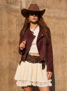 Burgundy Suede Moto Biker Jacket