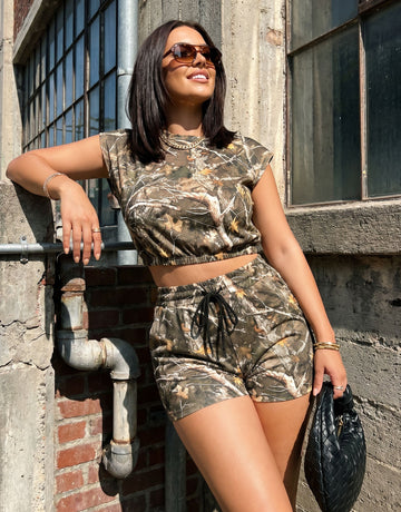 Camo Print Crop Top Shorts Set