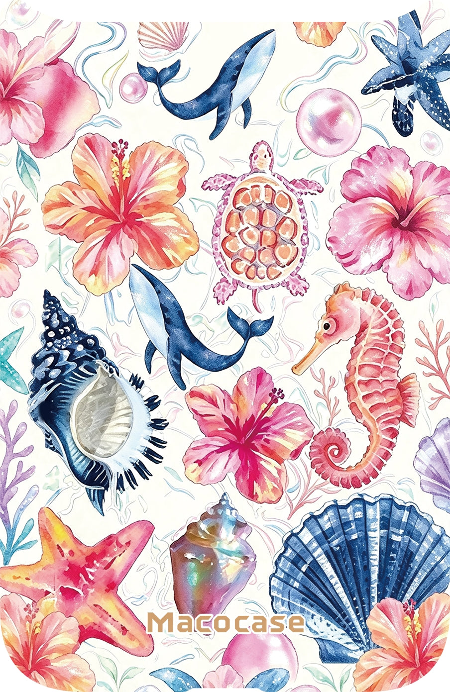 Ocean Life and Hibiscus Pattern Phone Case