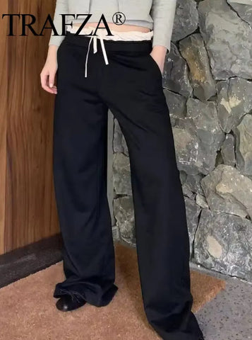 High Waisted Drawstring Wide Leg Pants