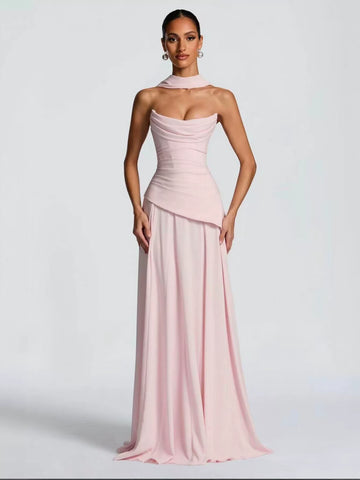 Elegant Draped Corset Maxi Dress
