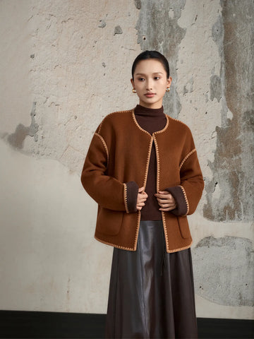 Contrast Trim Wool Blend Coat