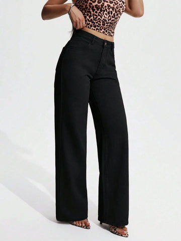 High Waisted Black Wide Leg Jeans