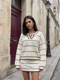 Cozy Striped Knit Sweater Skirt Set