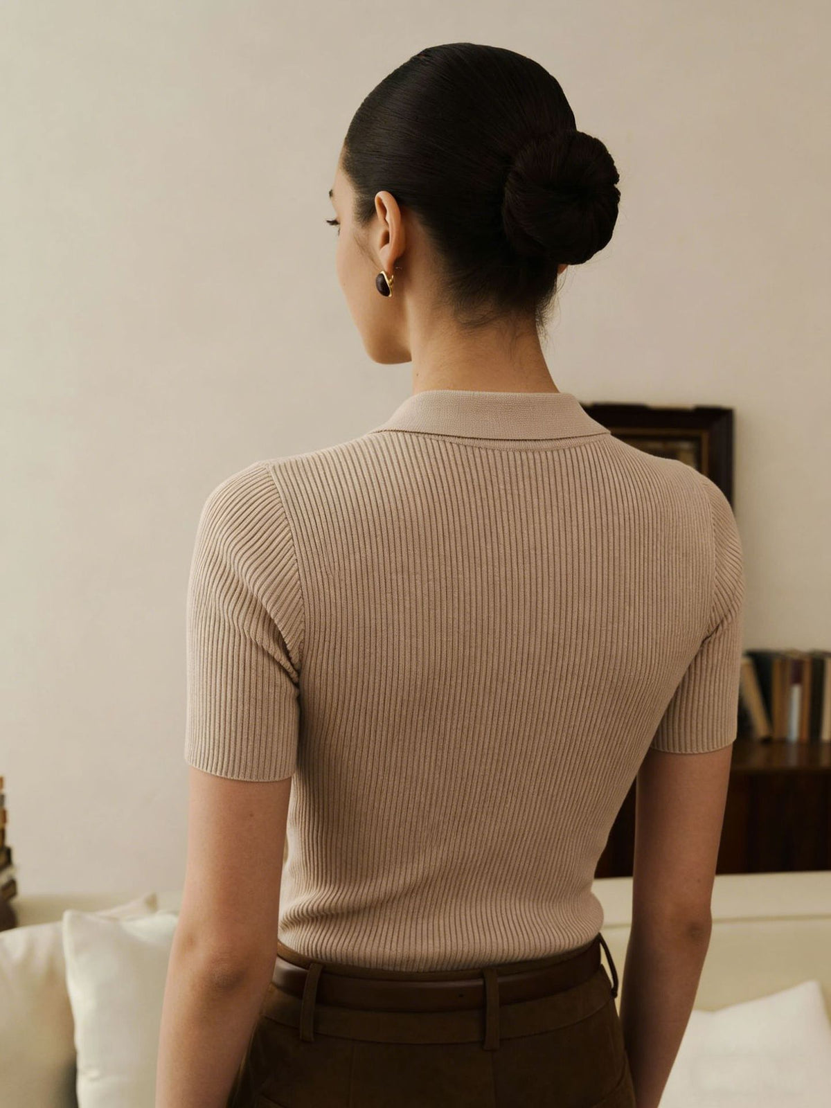 Ribbed Collared Button Front Knit Sweater