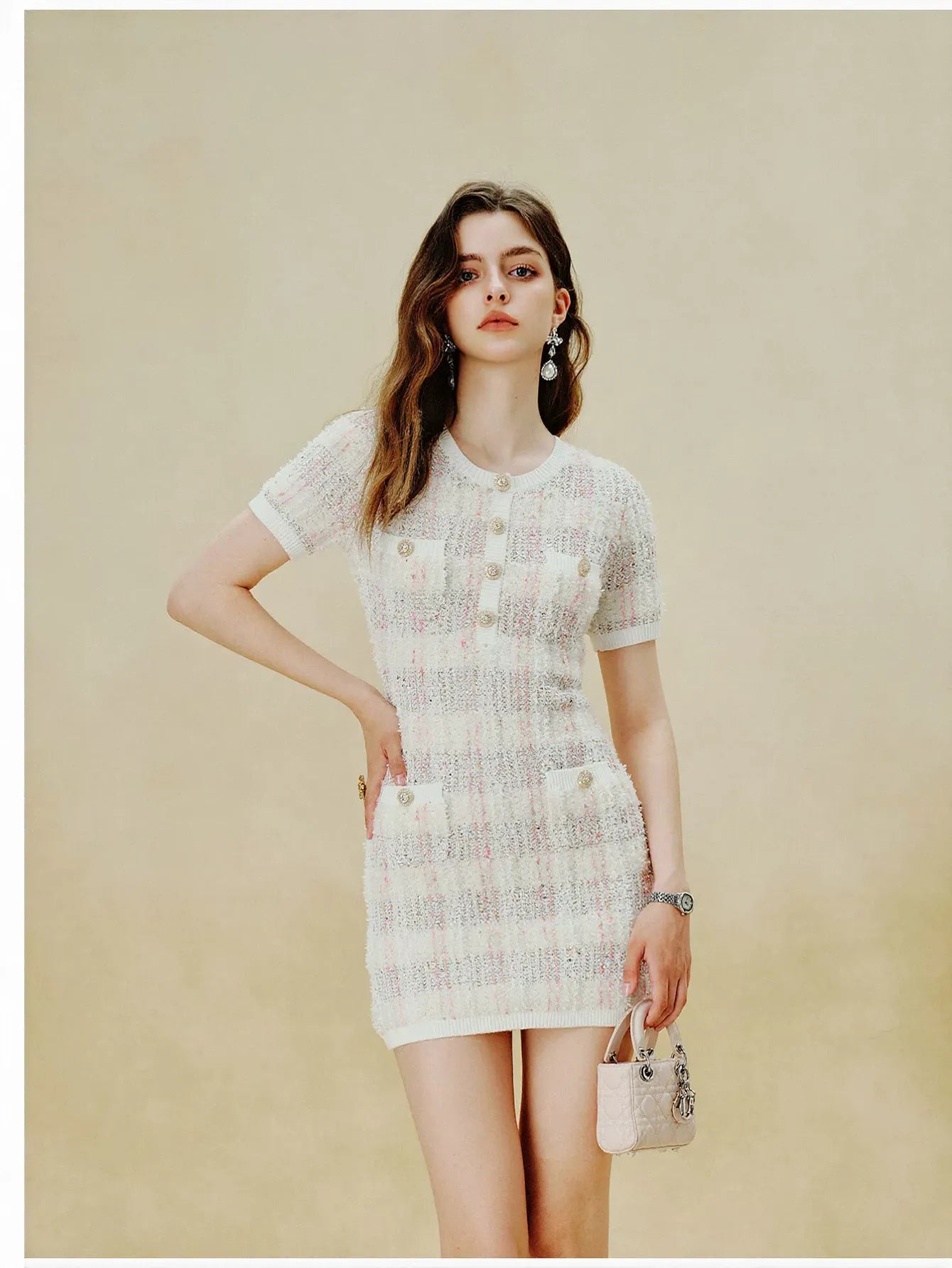 Elegant Tweed Button Up Knit Dress