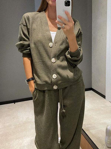 Cozy Knit Button Down Pant Set