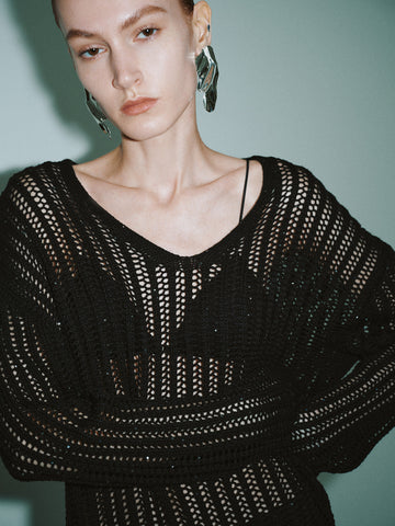 Urban Revivo Crew Neck Loose Knitted T-Shirt-Black