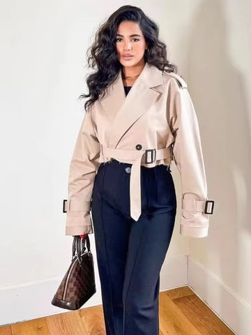Cropped Belted Military Trench Jacket