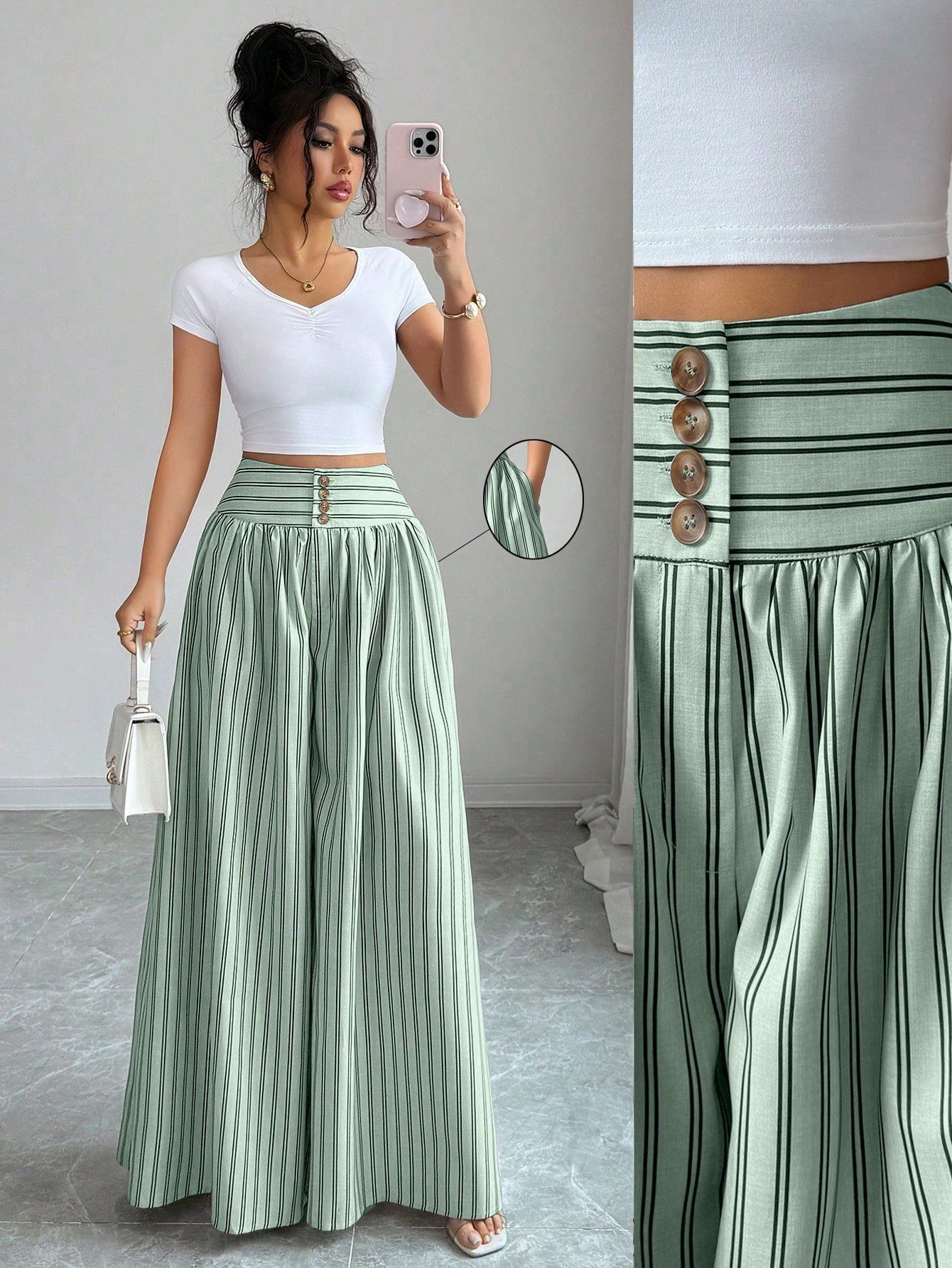 High Waisted Striped Wide Leg Pants