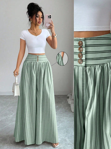 High Waisted Striped Wide Leg Pants