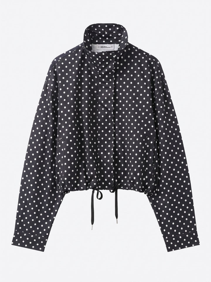 Polka Dot Cropped Stand Collar Jacket