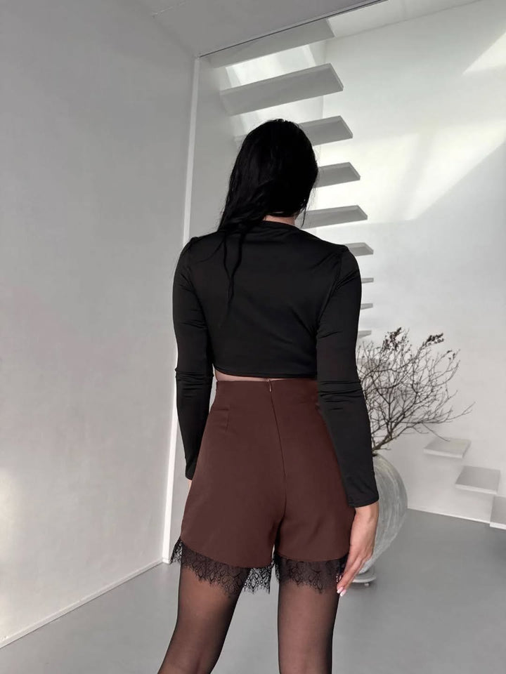 High Waisted Lace Trim Skort