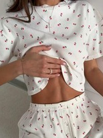Floral Ribbed Crop Lounge Set