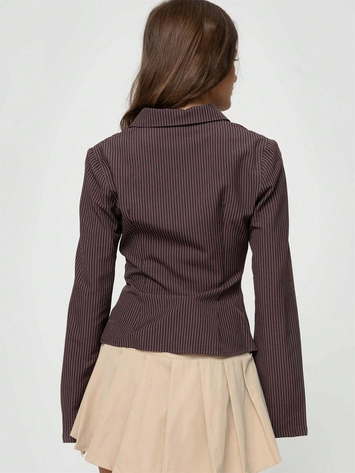 Fitted Pinstripe Flare Sleeve Button Down Shirt