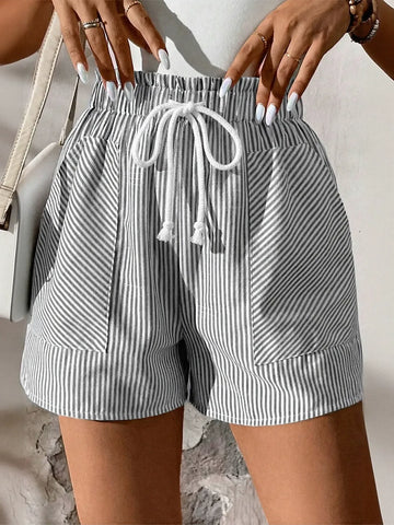 Comfy Striped Drawstring Casual Shorts