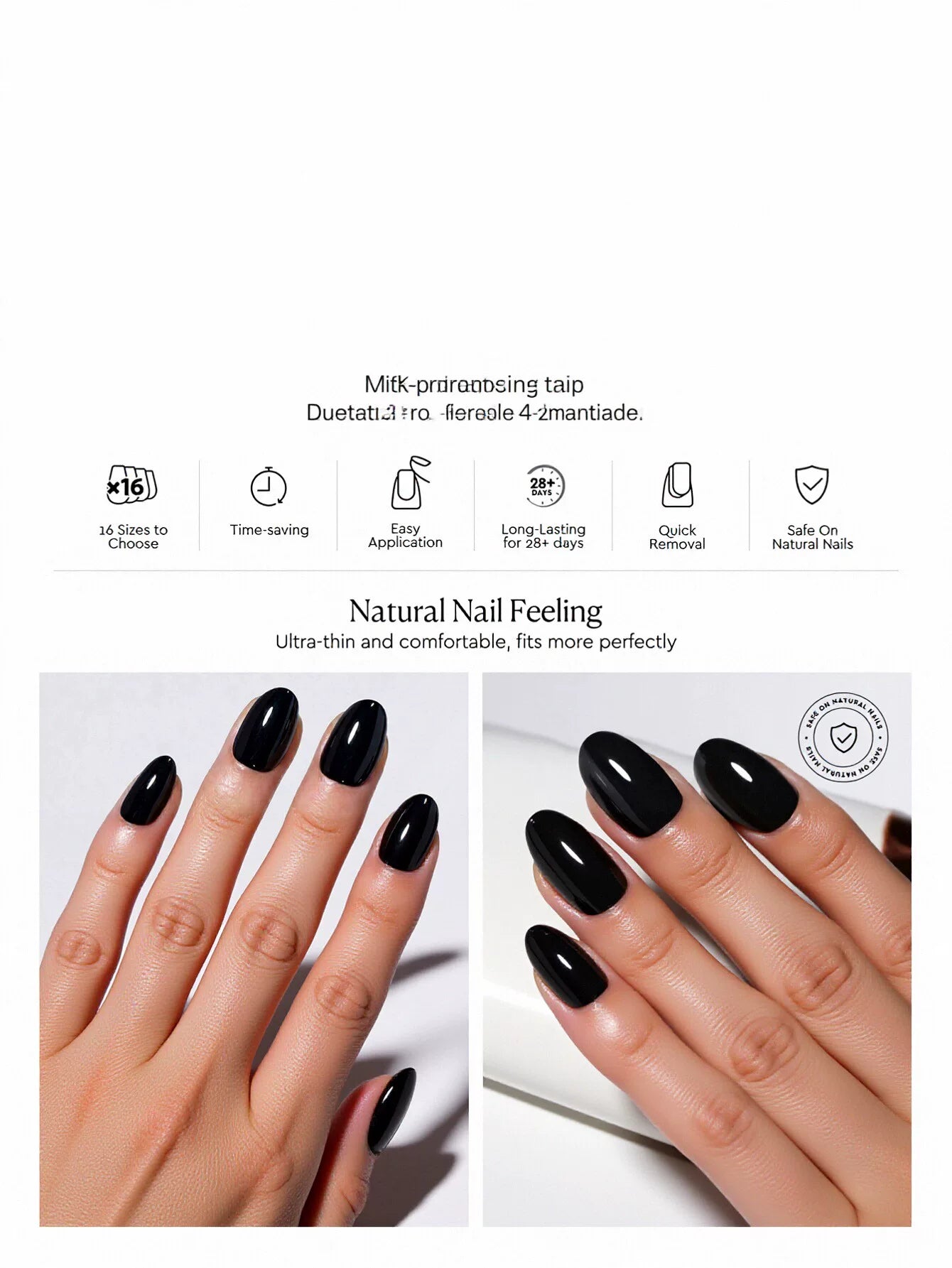 Glossy Black Oval Press On Nails