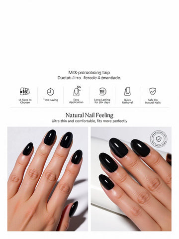 Glossy Black Oval Press On Nails