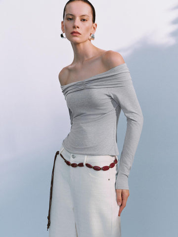 Urban Revivo Off Shoulder T-Shirts-Gray Marl