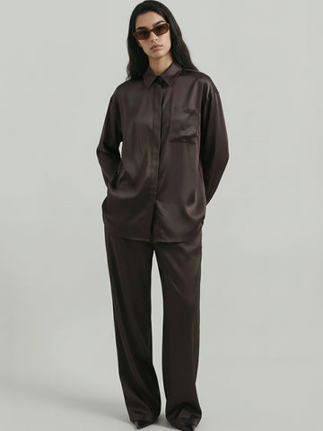 SAÏA Drawstring Waist Wide-Leg Casual Pants-Dark Gray