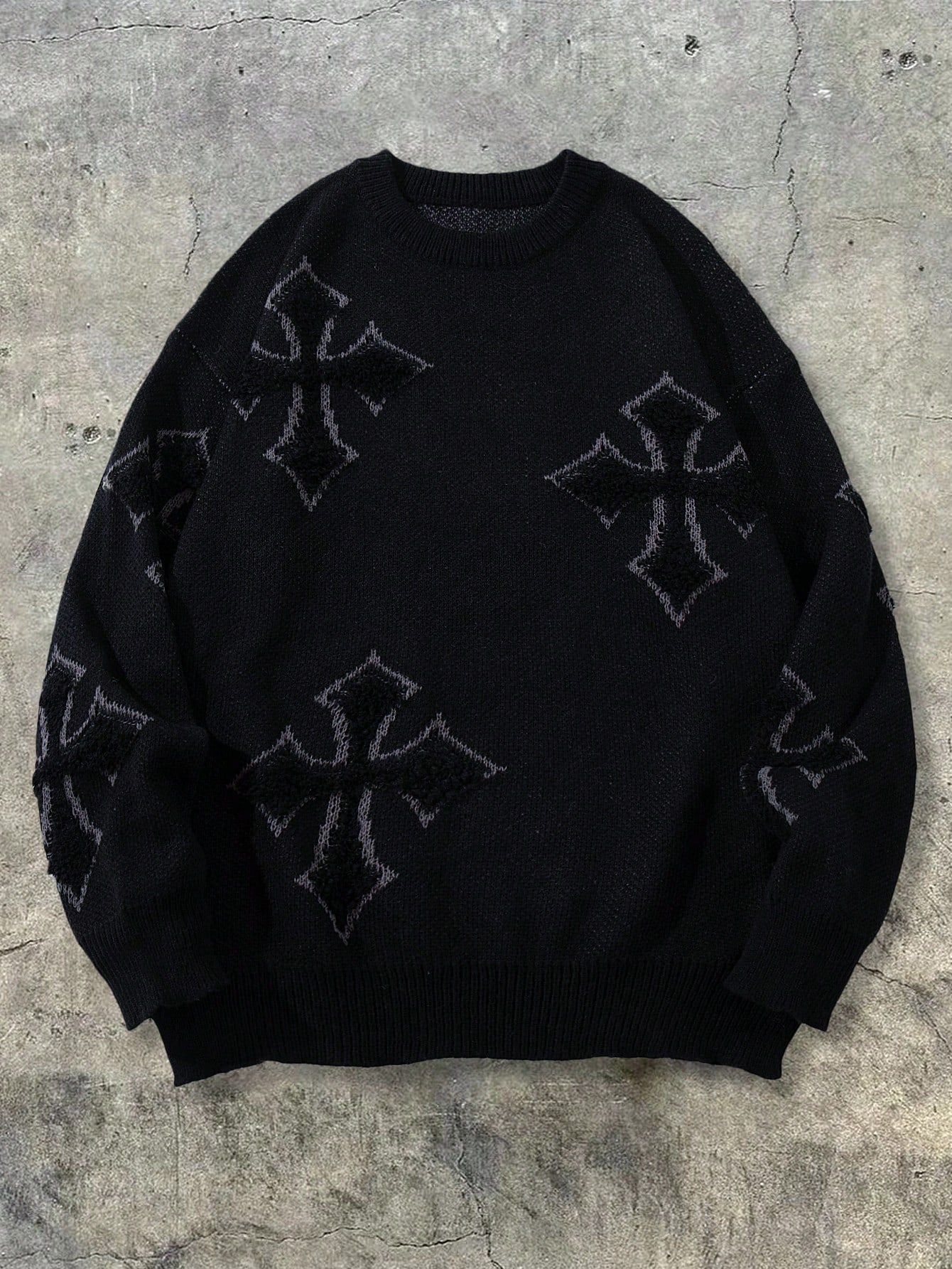 Oversized Gothic Cross Graphic Knit Sweater