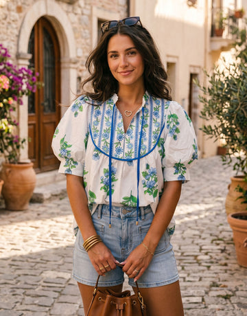 Floral Puff Sleeve Chiffon Blouse