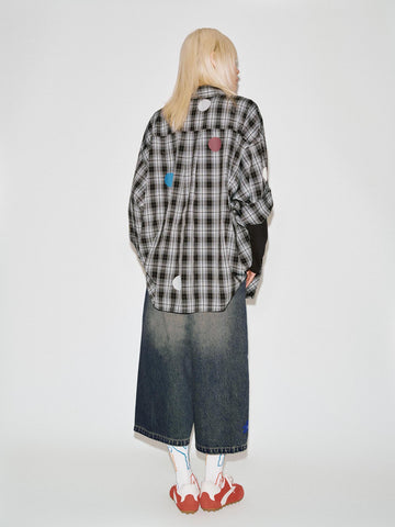 Urban Revivo Patchwork Contrast Check Shirts-Black check