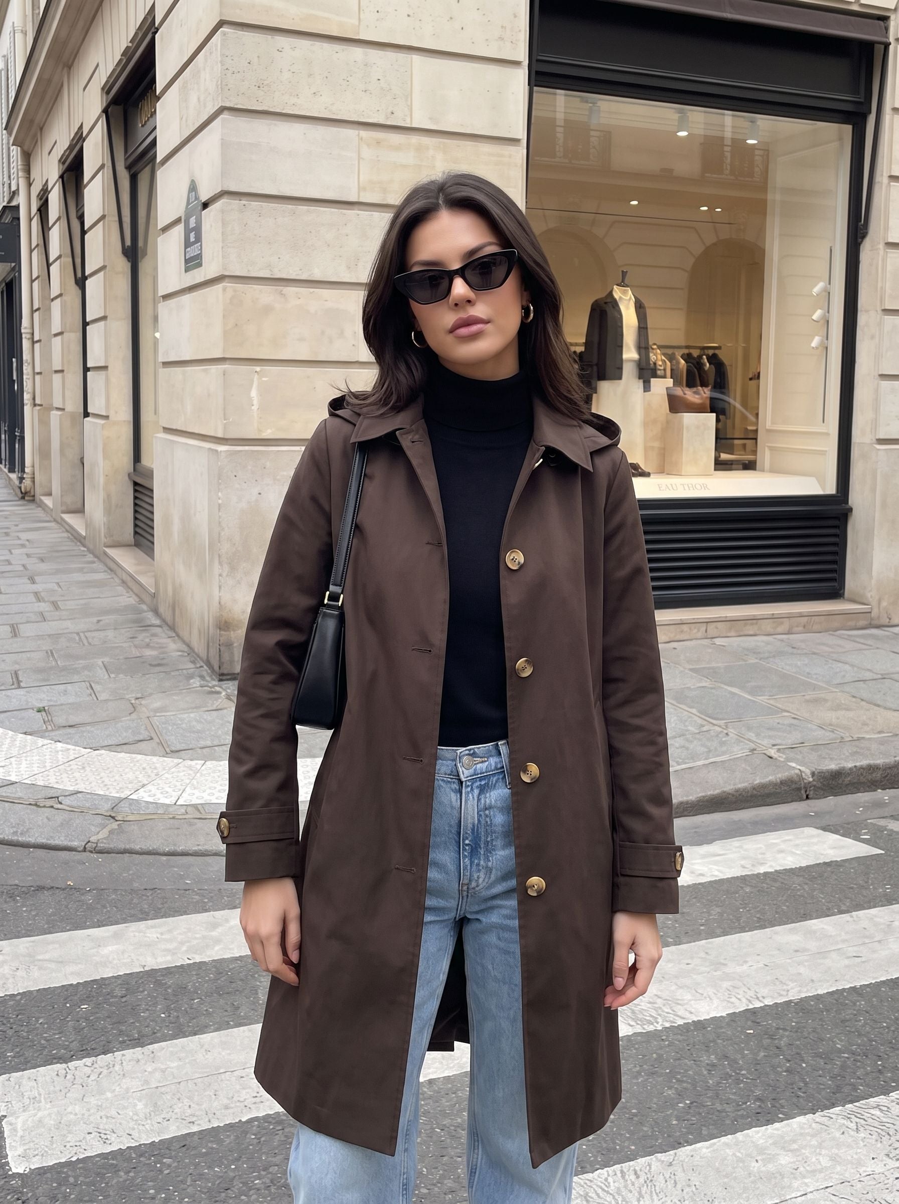 Classic Hooded Brown Trench Coat
