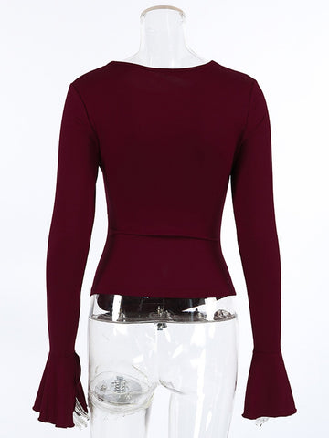 Ruched Flare Sleeve Fitted Tee