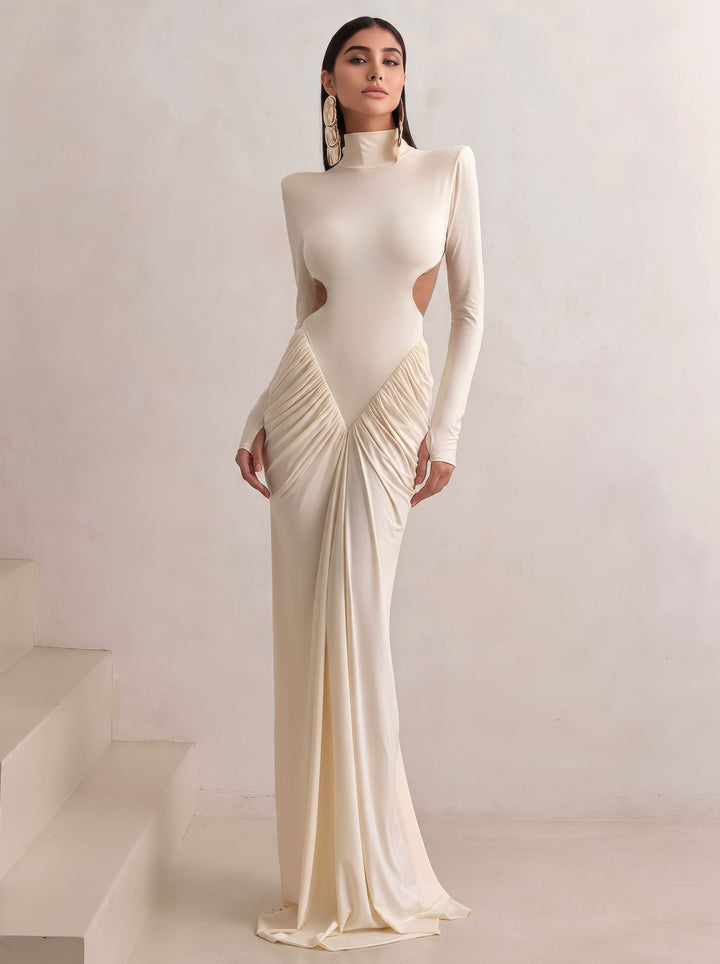 Satin Cutout High Neck Maxi Dress