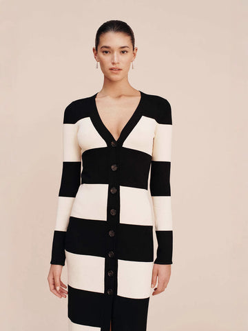 Striped Button Down Knit Midi Dress